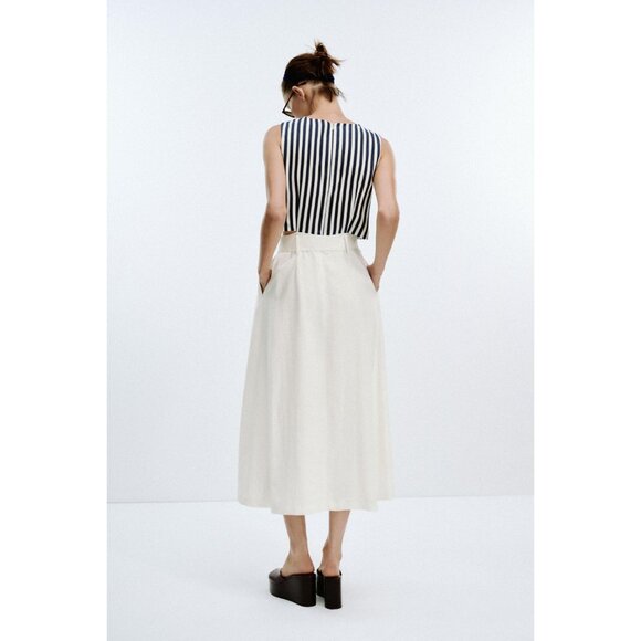 ZARA BELTED LINEN BLEND LONG DRESS - Picture 2 of 10